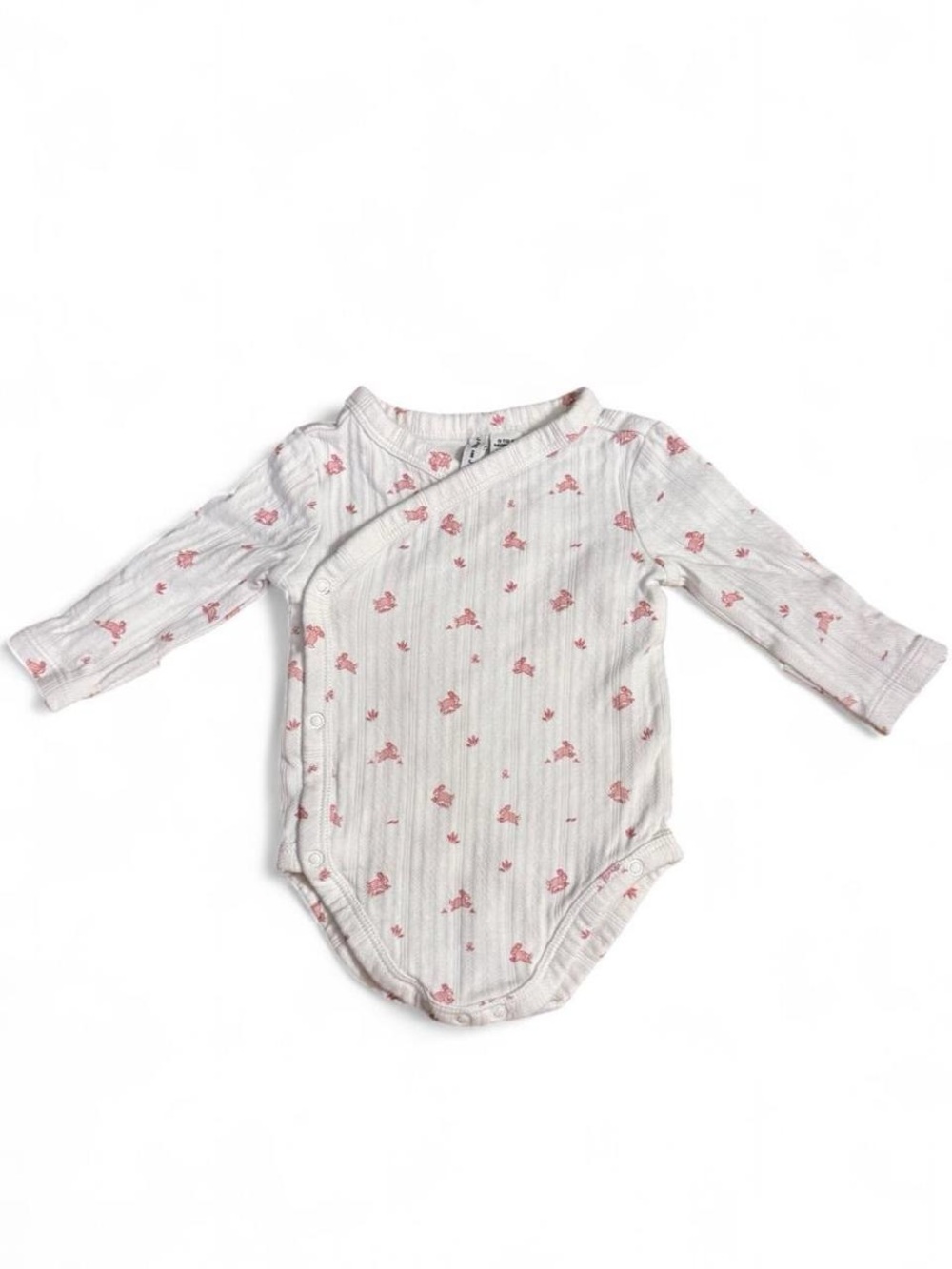 Janie and Jack White Long-Sleeve Ribbed One-Piece with Pink Floral Print